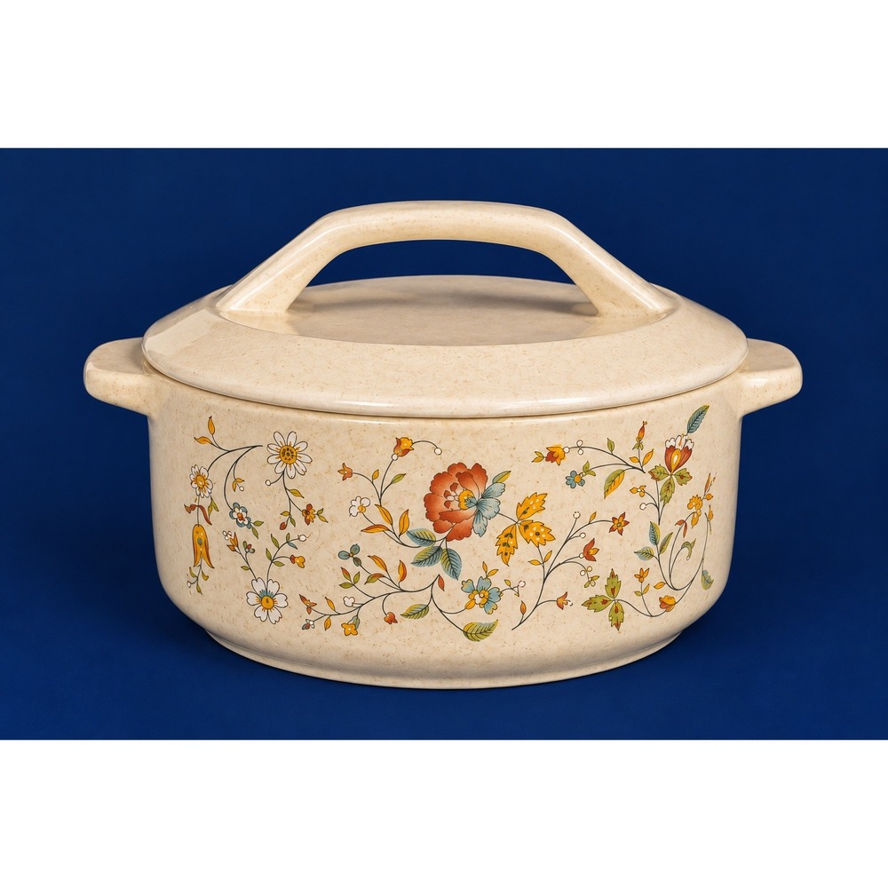 VTG Temper-Ware by Lenox 1.25 Qt Round Covered Casserole, Merriment Floral, USA
